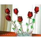 1888 Home Essentials Red Bouquet 6 Glass Roses With Green Leaves 1 786460018884