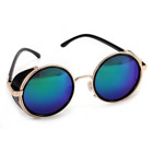 6102998153363 Mirror Lens Round Glasses Cyber Goggles Steampunk Sunglasses