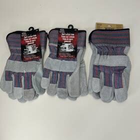 Bk4094 Boss 3 Pairs And Blue Hawk Split Leather Palm Work Gloves Size Large