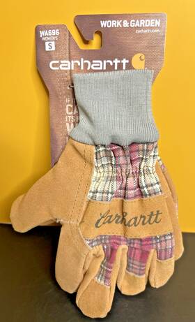 Wa696 Carhartt 061492002422 Womens Suede Work And Garden Gloves Small S Wild Rose Plaid New