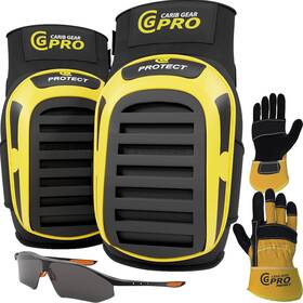 7560ybskp Carib Gear Pro Yellow And Black Knee Pads Safety Kit With Gloves Glasses For Workers