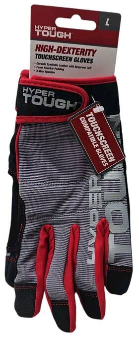Ht8888x-23 Hyper Tough Hypertough High Dexterity Glove Gray Red Black Touch Compat No-slip Size L