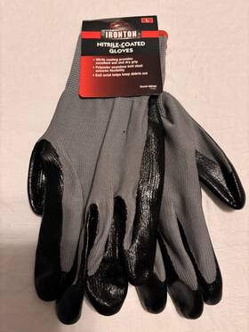 68041 Ironton 662909512338 Nitrile-coated Work Gloves Black- Size Large Wet Dry Grip 1 Pair