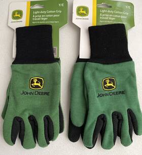John Deere 662909870025 Work Gloves Two Pairs Cotton Grip Gardening Youth Size Kids