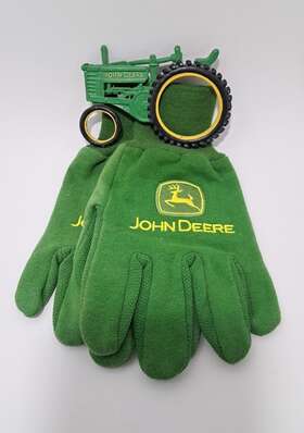 Jd8323 John Deere Metal Tractor Plaque And Jersey Dot Work Gloves Large Cotton Pvc