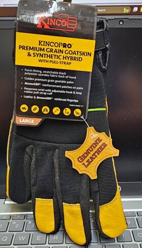 102-l Kinco 035117010253 Safety Premium Grain Goat Skin Leather Hook Loop Gloves Large