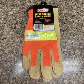 909-l Kinco Mens Unlined Grain Pigskin Mesh Back Gloves Safety Large Orange