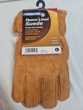 Tb44ietl Magid Mens Suede Work Gloves Large Fleece Lined Warm Shirred Wrist
