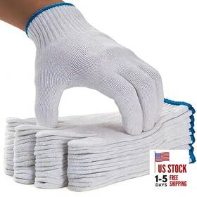 D047-13-lbst-6 Marchio Figurativo Gg 6 Pairs White Cotton Gloves - String Knit Work Liners Bbq Gardening And