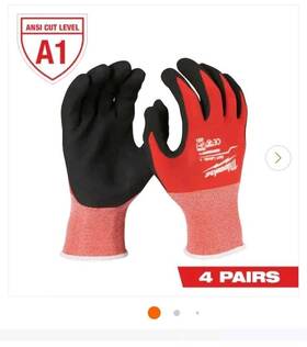 48-22-8916 Milwaukee 9 Inch Large Cut Level Dipped Gloves 4 Pack -
