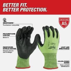 48-73-8954 Milwaukee High Visibility Cut Level 5 Polyurethane Dipped Gloves 2xl