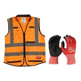 Milwaukee 888234597837 Premium 4x/5x-large Orange Class 2 High Vis Safety Vest And Medium Red
