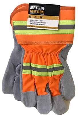 50057 Obo 1 Pair Reflective Work Glove Durable Cowhide Leather Saftey Cuff Size Large