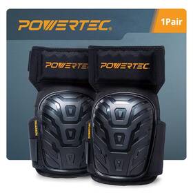 Powertec 313039446467 Black Safety Knee Pads With Adjustable Thigh Straps Heavy Duty Shell Soft Foam