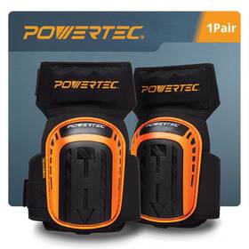 Powertec 744110397499 Black Safety Knee Pads With Adjustable Thigh Straps Heavy Duty Shell Soft Foam