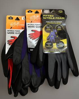 Pugs For 24/7 Life 052548699635 Pack Of 3 - New Medium And Large Fitted Nitrile Foam Gloves Red Purple Gray