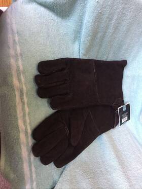Target Stores 490851011179 Mens Genuine Leather Shell Dark Brown Medium Long Gloves Brand New No Tags