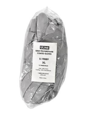 S-19889 Uline Gray Polyurethane Coated Gloves Xl 12 Pairs Safety Work Grip