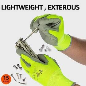 Pu2103 Vgo Size 9/l 15 Pairs Safety Work Gloves Yellow Gardening Dipping Yard