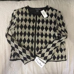 Vtg Laurence Kazar Lady Jacket Size Xl Gold Black Diamond Silk Beaded Nwt. Fixed Price $85.50.
