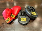 Everlast Laceless Boxing Gloves And Punch Mitts - Red Family Training Set. Fixed Price $29.00.
