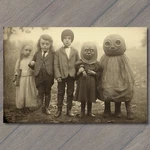 Art Print Weird Creepy Vintage Masks Halloween Cult Unusual Group Kids. Fixed Price $11.99.