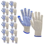 Pvc-dotted String Knit Gloves, Natural White/blue, 12 Pairs. Fixed Price $11.10.