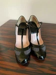 Euc Laurence Dacade Black Patent Leather And Fabric T-strap Pumps Sz 36.5/US. Fixed Price $159.00.