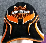Harley-davidson Black & Orange Cap With Flames Adjustable Strap Back Hat. Fixed Price $25.00.