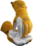 Caiman White/gold Goat Grain Kontour Welding Gloves Arched Wrist Unlined Palm. Fixed Price $29.99.
