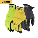 Firm Grip Utility Work Gloves Stretch Heavy Duty, 3 Pairs - Yellow, Grey, Lime. Fixed Price $16.89.