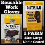 2 Pairs Large Reusable Breathable Utility Gloves - Working Auto Nitrile Coated. Fixed Price $10.00.
