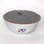 Riva Designs "tulips" Blue Box Salt & Pepper, And Matching Bowl Red Vintage Set. Fixed Price $32.00.