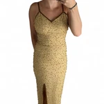 Laurence Kazar Dress 90S Vintage Gold Beaded Silk Strap Maxi Formal Gown Small. Fixed Price $80.00.