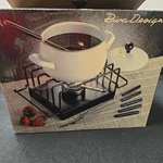 Riva Designs White 10 Piece Enamel Fondue Set Original Box. Fixed Price $29.99.