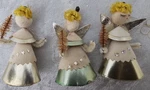 1950S Set Of 3 Paper Spun Cotton Chenille Dress Christmas Angel Ornaments. Fixed Price $14.95.