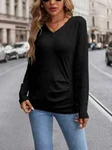 Women's V-neck Long Sleeve T-shirt Autumn/winter Fashion Top Polyester Knit,. Fixed Price $18.59.