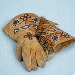 Handmade Suede Floral Beaded Fringed Gloves Western Leather Tribal Gauntlet. Fixed Price $120.00.