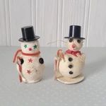 Vintage Paper Mache Snowmen With Chenille Candy Canes Lot Japan 3". Fixed Price $26.00.