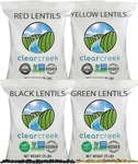 Clear Creek Bulk Pack: Black Golden Red And Green Lentils 4- 25 Lbs Case. Fixed Price $254.80.
