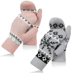 2 Pairs Winter Knitted Gloves Mittens For Women Snowflakes Warm Lining Fleece.... Fixed Price $14.12.