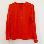 St John Blouse Top Womens Medium Orange Silk Button Up Mother Of Pearl Luxury. Fixed Price $29.88.