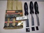 Vtg 3-PIECE Craftsman Wood Chisel Set 936857 , &1 Metal Cap Ergonomic (984). Fixed Price $28.99.