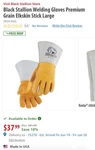 Black Stallion 850 Elkskin Stick Gloves With Nomex Lined Back, Large. Fixed Price $25.00.