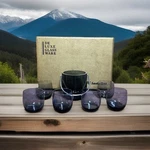 Sasaki Deluxe Sake Whiskey Smoked Blueish Glasses & Ice Bucket. Fixed Price $53.40.