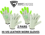 2 Pairs Small West Chester Leather Driver Gloves Safety Hi-vis Green Cowhide. Fixed Price $12.99.