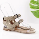 Laurence Decade Womens Sandal Size 37 6.5 Taupe Tan Suede Studded Toe Strap Flat. Fixed Price $118.65.