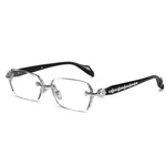 Clear Lens Silver Frame Retro Cross Style Edge Cut Luxury Rimless Eye Glasses. Fixed Price $20.99.