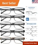5PCS Metal Thin Frame Reading Glasses 2.0 Diopter Blue Light Blocking. Fixed Price $43.99.