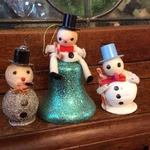 Set 3 Vintage Chenille Paper Mache Christmas Snowman Ornaments. Fixed Price $39.95.